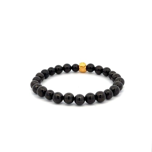 24K Yellow Gold Money Bag Lucky Bracelet Gemstones Shungite 6mm - Picture 3 of 5